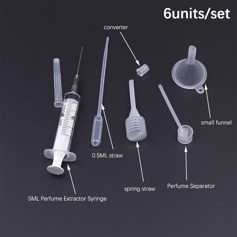 6 pçs/set conjunto de ferramentas recarga perfume plástico difusor seringa palha conta-gotas funil spray dispensação necessária acessórios dispensador