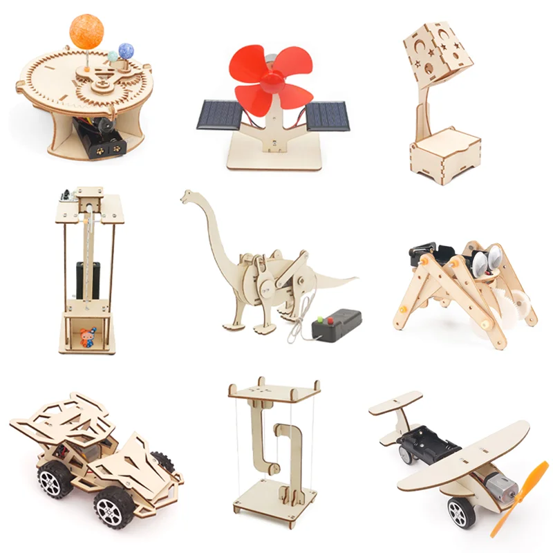 Giocattoli scientifici fai-da-te Kit STEM educativi per bambini Modello di dinosauro per auto Strumento sperimentale tecnologico Giochi di puzzle in legno Forniture scolastiche