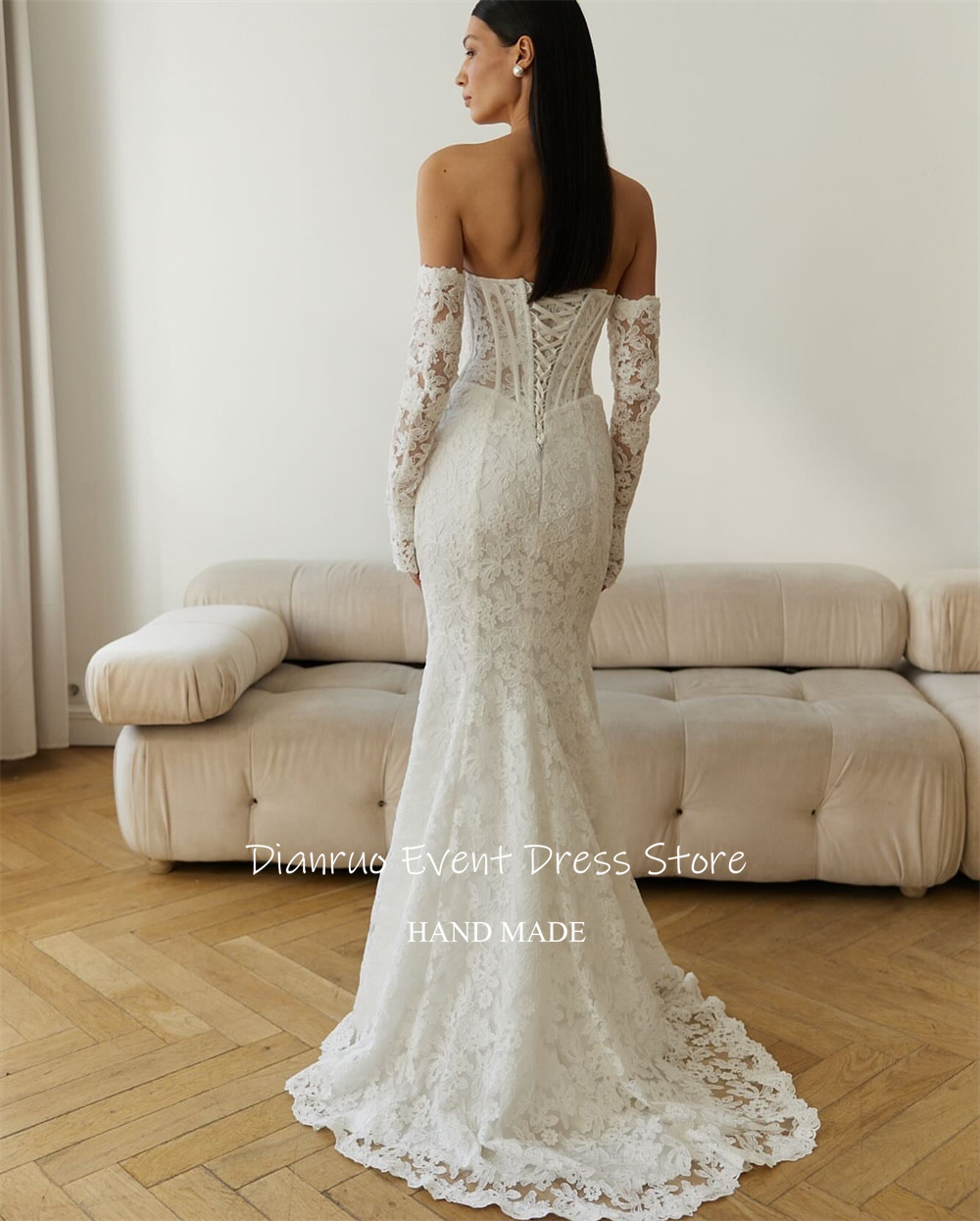 Dianruo Exquisite Strapless Mermaid Wedding Dresses Pearls Luxury Robe De Mariée 2025 Lace Appliques Maxi Bride Gowns Customized