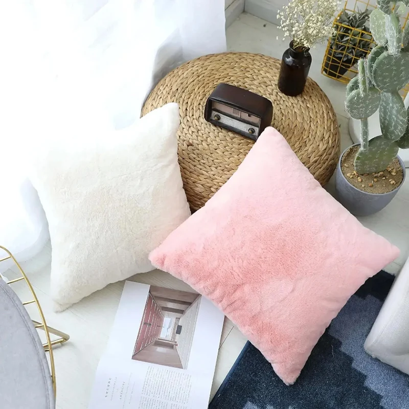 Ultra Soft โยนหมอนกรณี Faux กระต่ายขนสัตว์หรูหรา WARM Plush ตกแต่งหมอนเบาะรองนั่งสําหรับโซฟาห้องนอนห้องนั่งเล่น