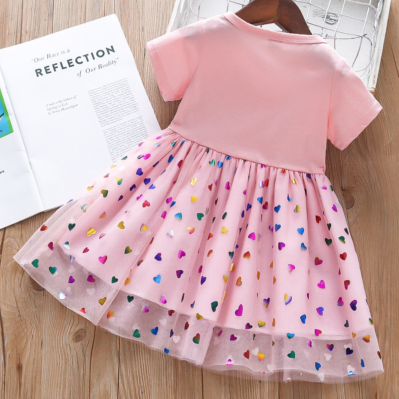 Robe de princesse colorée pour bébés filles, vêtements d'été à manches courtes pour enfants avec petit poney de dessin animé