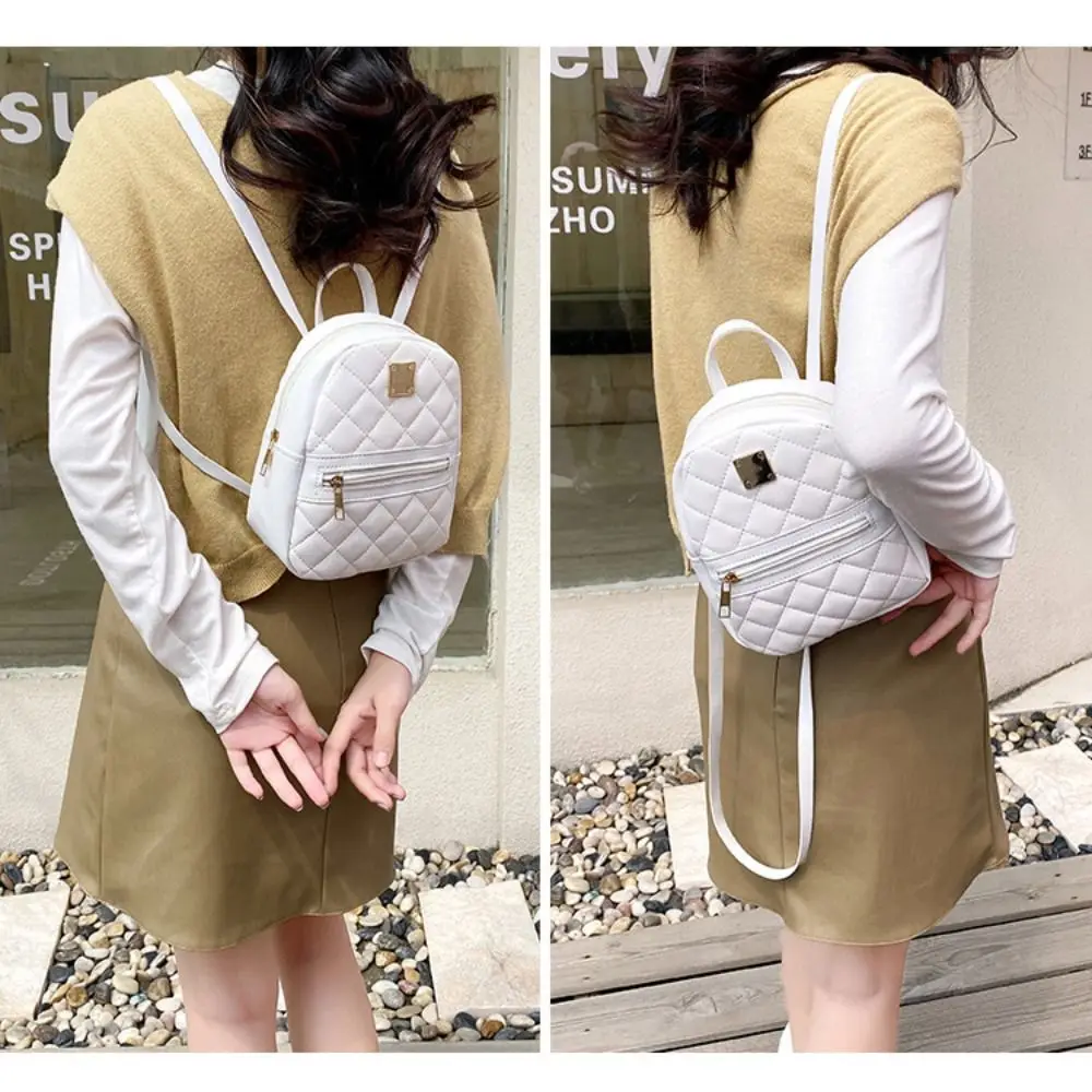 Mini Lingge ricamo piccolo zaino moda tinta unita cerniera donna borsa a tracolla grande capacità zaino da viaggio in pelle PU