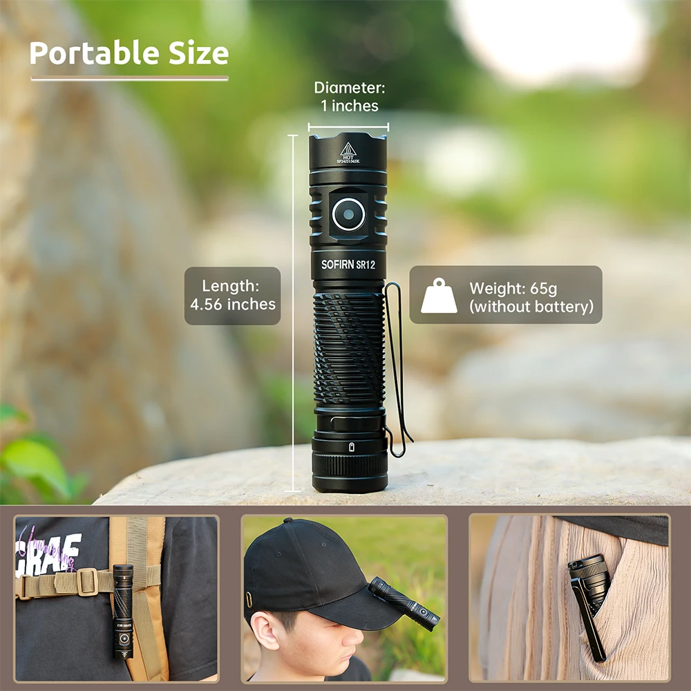 New Sofirn SR12 SFT25 LED 1450lm EDC Spot Flashlight 18650 USB C Rechargeable 6000K Powerful Light IP68 Torch