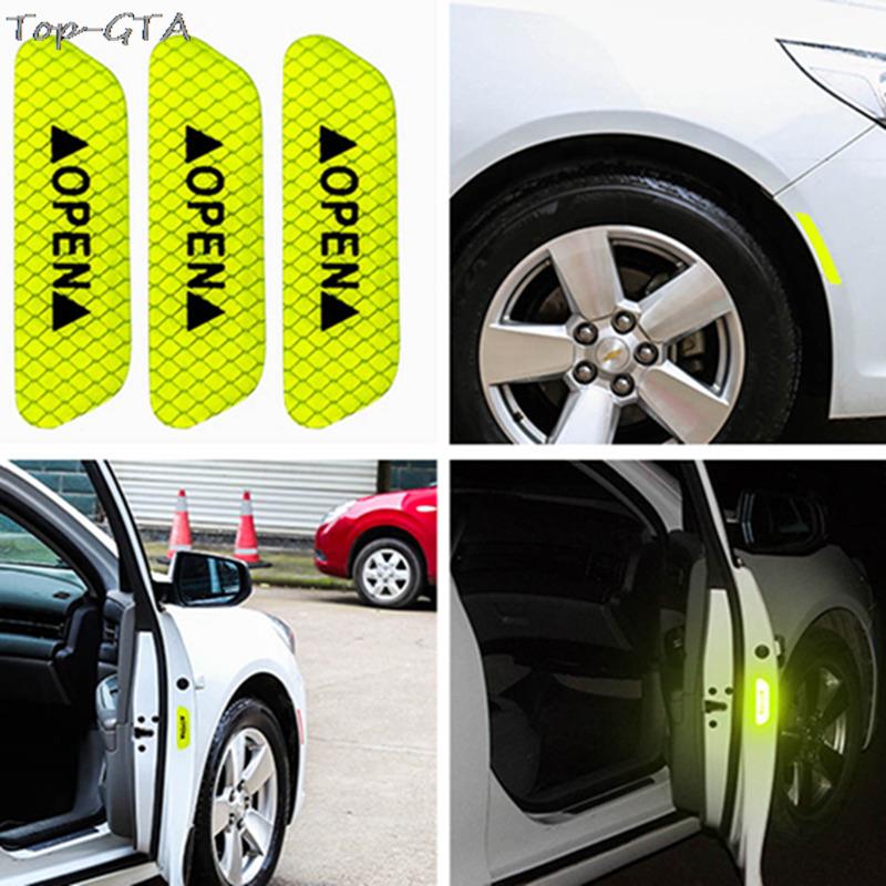 4PCS Sicherheit Aufkleber Warnung Zeichen Auto Tür Griff Warnung Mark Band Reflektierende Licht Reflektor Streifen Anti-kollision Aufkleber