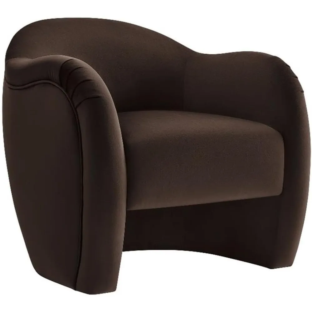 Compose Barrel Chair with Performance Velvet Fabric in Chocolate Brown – Upholstered Accent Armchair with Curved Backrest – Coz