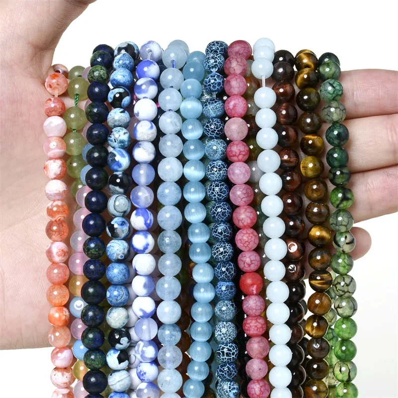 Natursteinperle Tigerauge Achate Amazonit Jade Mondstein Quarz Lava Perlen für Schmuckherstellung DIY Armband Zubehör