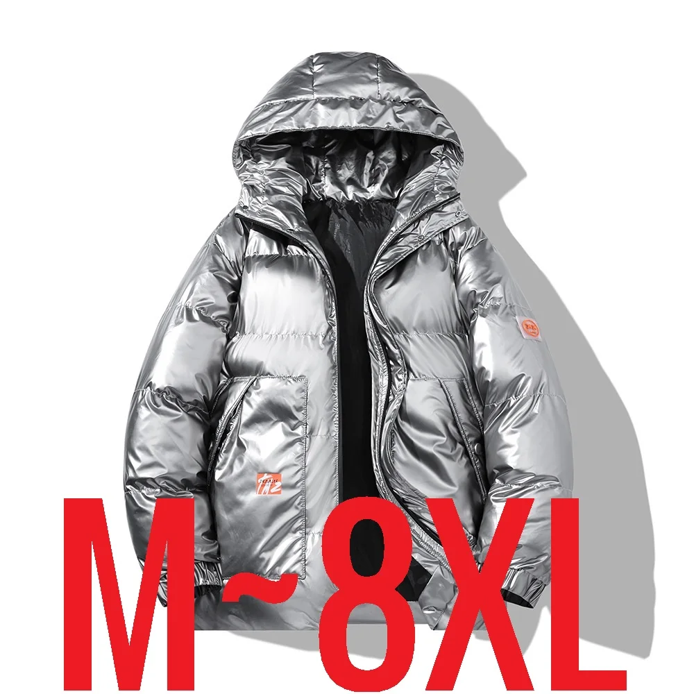 2024 Neu für Herren, Winterjacke, glänzend, mit Kapuze, Reißverschluss, Baumwolle, Daunenpolsterung, Parka, männlich, wasserdicht, Windjacke, Übergröße, Herbstmantel