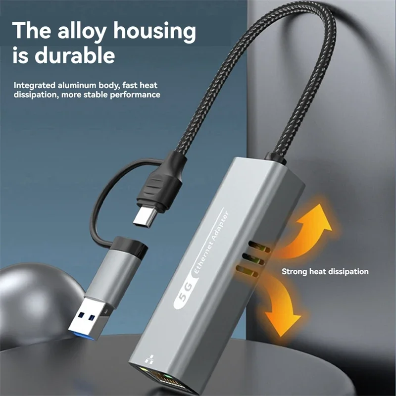 Ethernet-адаптер USB 3.2 Type C 5 Гбит/с, сетевая карта RJ45 для Windows 11 ПК/ноутбука, USB-C RTL8157, преобразователь чипов Lan, интернет-кабель