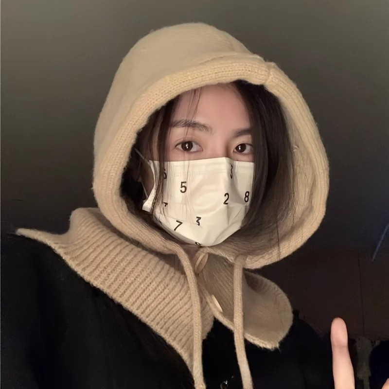1 peça, chapéus de inverno para mulheres meninas cachecol quente com capuz chapéu crânio boné balaclava gorro de malha com cordão ajustável