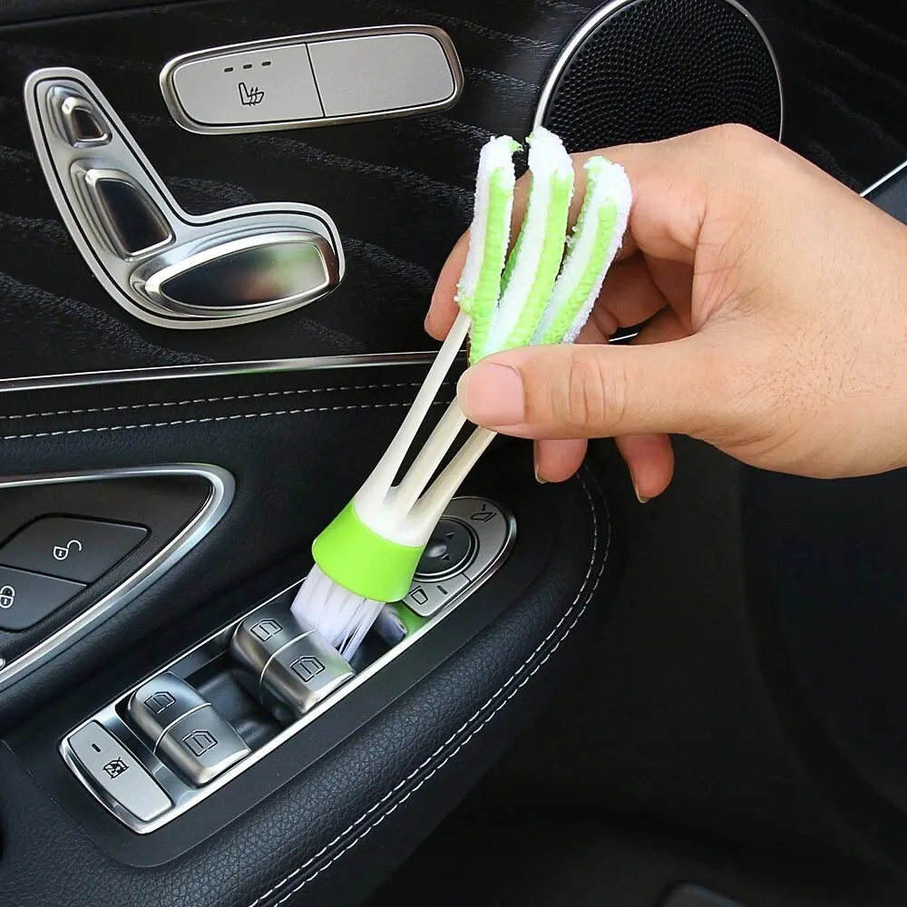 Multifunctionele auto-ontluchterreiniger Mini Double-end Micro Fiber Vent Duster Verwijderbare stoffen hoes Draagbare reinigingsborstel voor in de auto