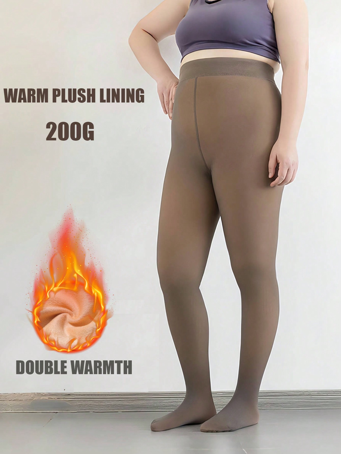 Leggings falsos translúcidos de color sólido con terciopelo grueso, pantalones elásticos cálidos para otoño e invierno, tallas grandes menores de 150 libras