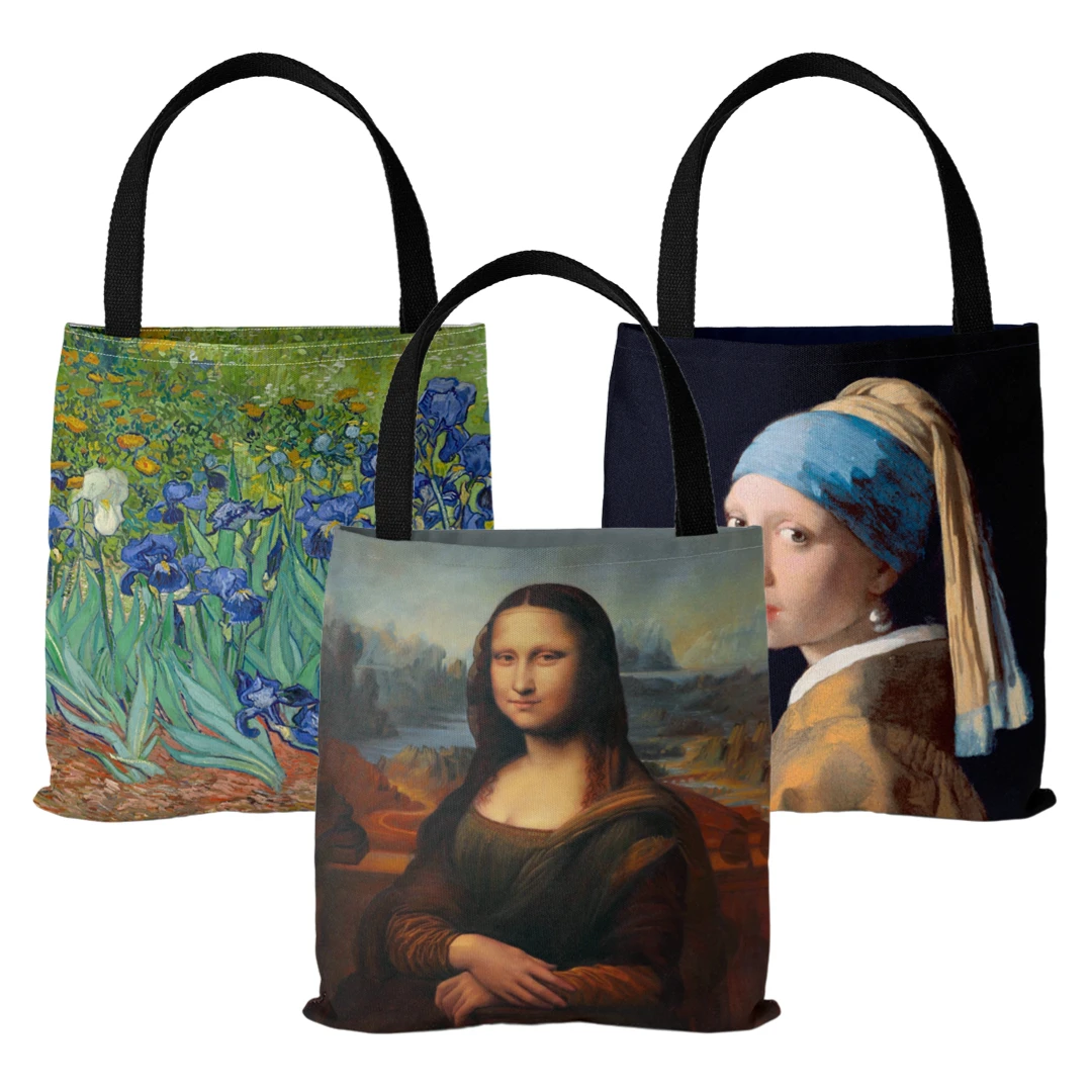 [Leinentasche] Bedruckte Canvas-Tasche mit Ölgemälde, leichte Einkaufstasche für Damen, tägliche Handtasche, multifunktionale Einkaufstasche