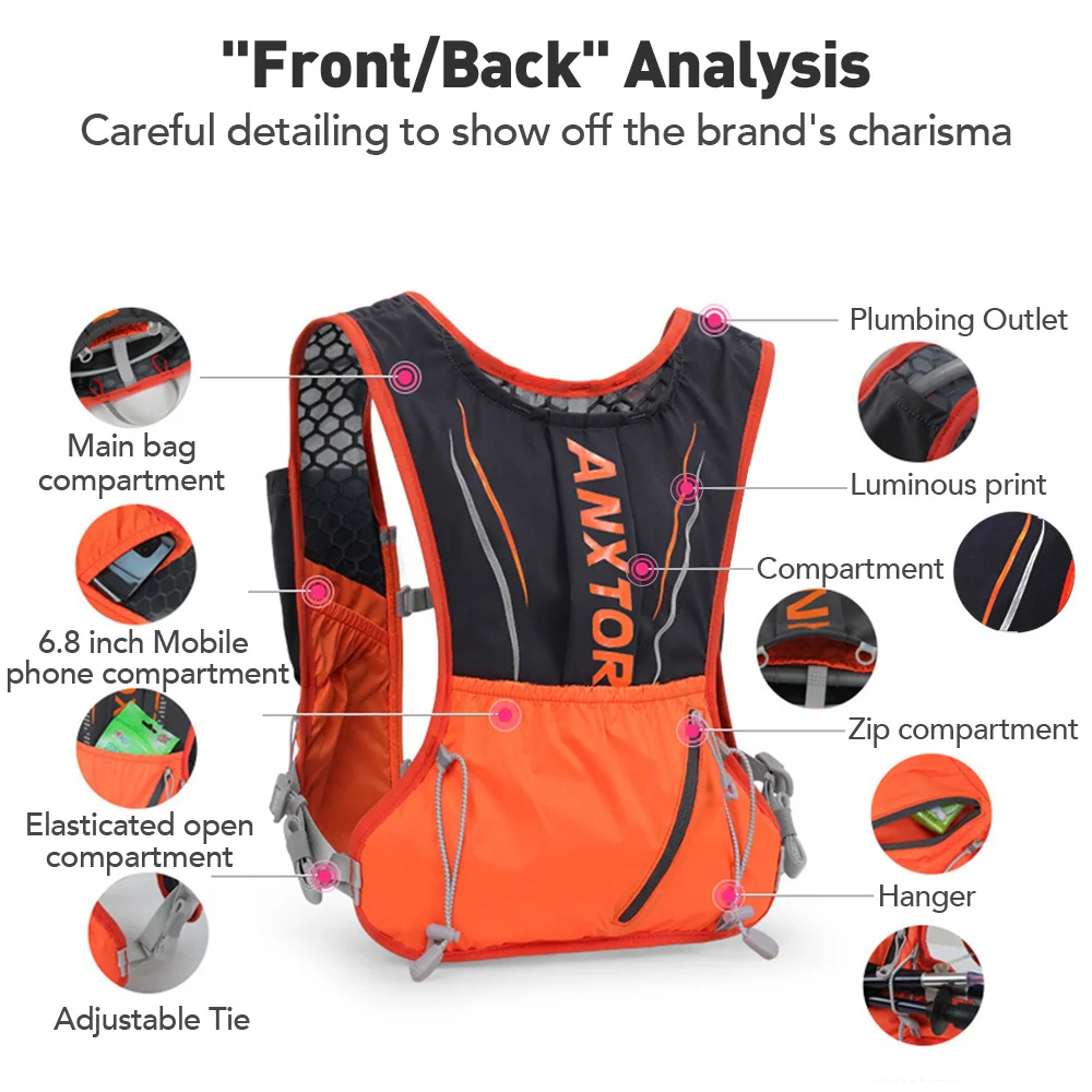INOXTO-Colete leve de hidratação mochila corrida, adequado para caminhadas de bicicleta, ultra leve e portátil 5L