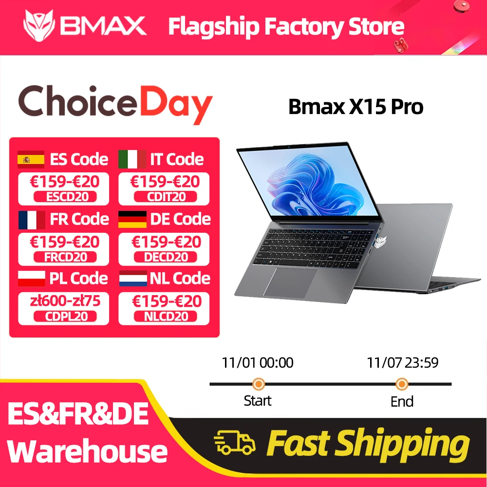 Bmax 15,6 Zoll X15 Pro 16 GB RAM 512 GB SSD Intel N95 CPU Windows 11 Notebook 1920 x 1080 Dual Wifi USB PC Laptop DDR4