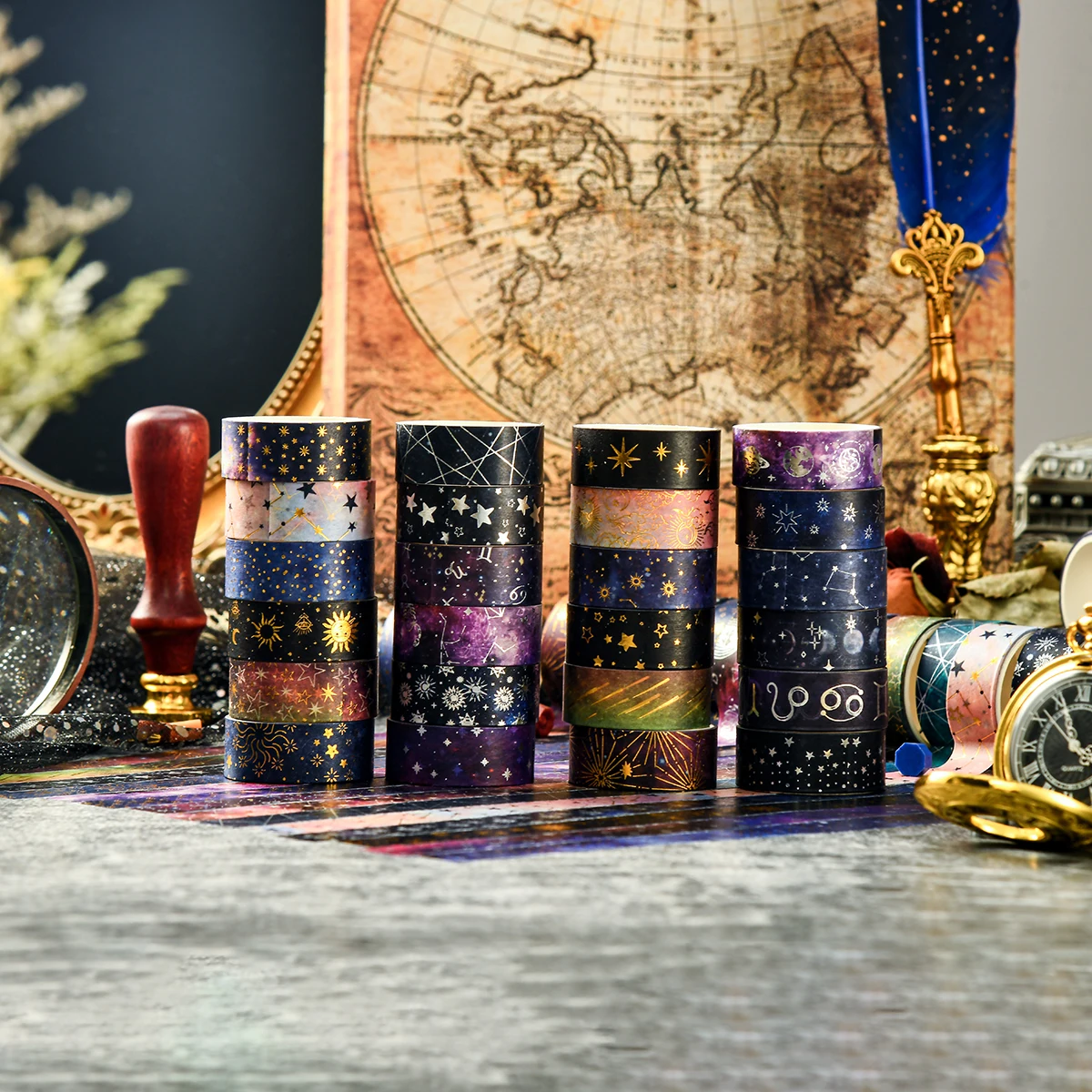 6 rolls of starry sky bronzing pattern washi tape, constellation pattern tape and gift wrapping decoration, gifts for friends