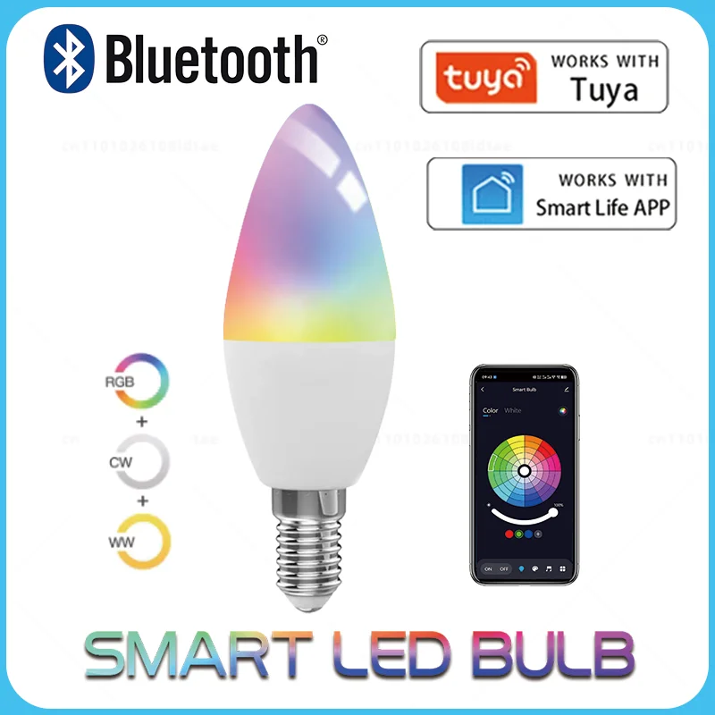 Tuya-bombilla Led con Bluetooth, lámpara inteligente E14, 5W, luz RGB, 220V, aplicación de Control de grupo, vida inteligente para decoración de la habitación del hogar