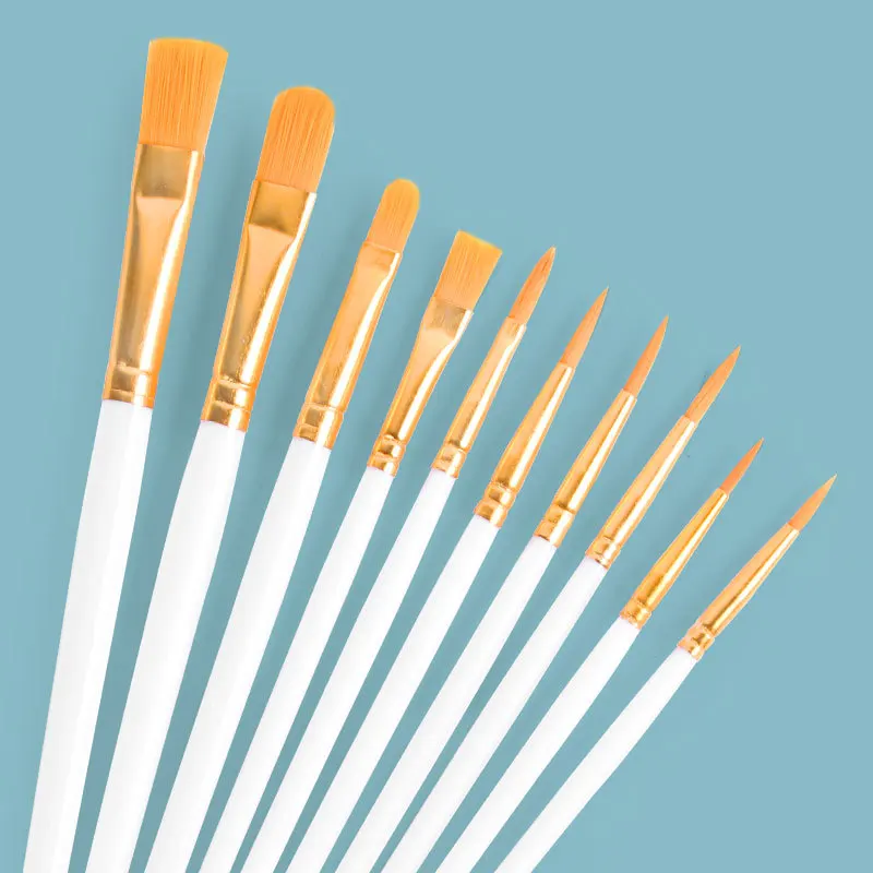 10 ชิ้นพลาสติกสั้น Rod Art ภาพวาดสีน้ํา Gouache แปรงน้ํามัน Multi - สีอเนกประสงค์ไนลอนแปรงทาสีผมชุดศิลปิน