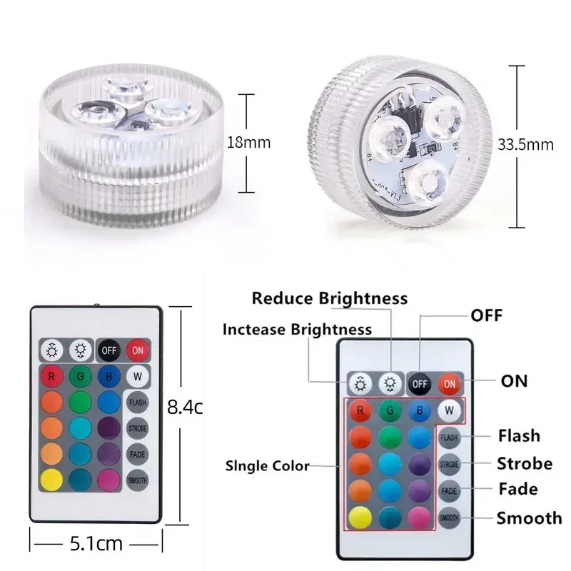 Luci subacquee a LED a batteria Lampada da tè RGB a luce sommergibile a 16 colori remota per diserbo Natale Festa di San Valentino