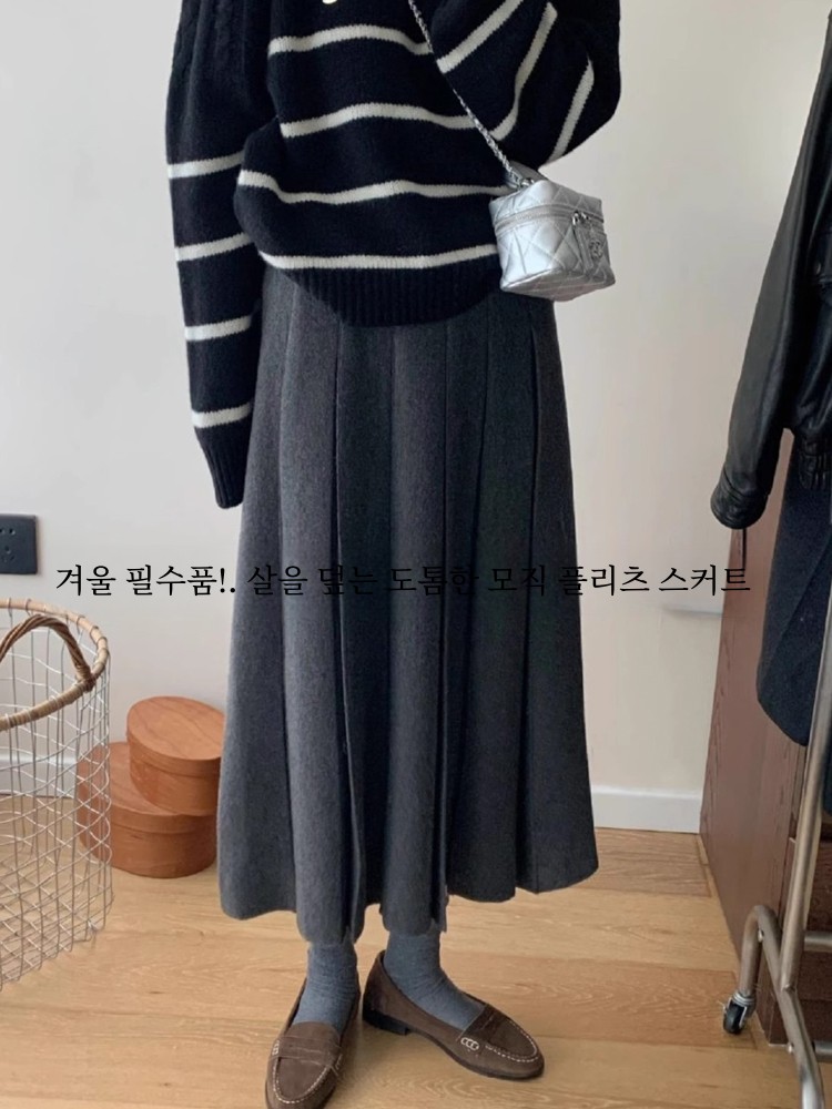 Plus Size plus Size High Waist A-Line Mini Skirt Women's Autumn Winter Thick Woolen Plaid Pleated Skirts Korean Sle Commute C...
