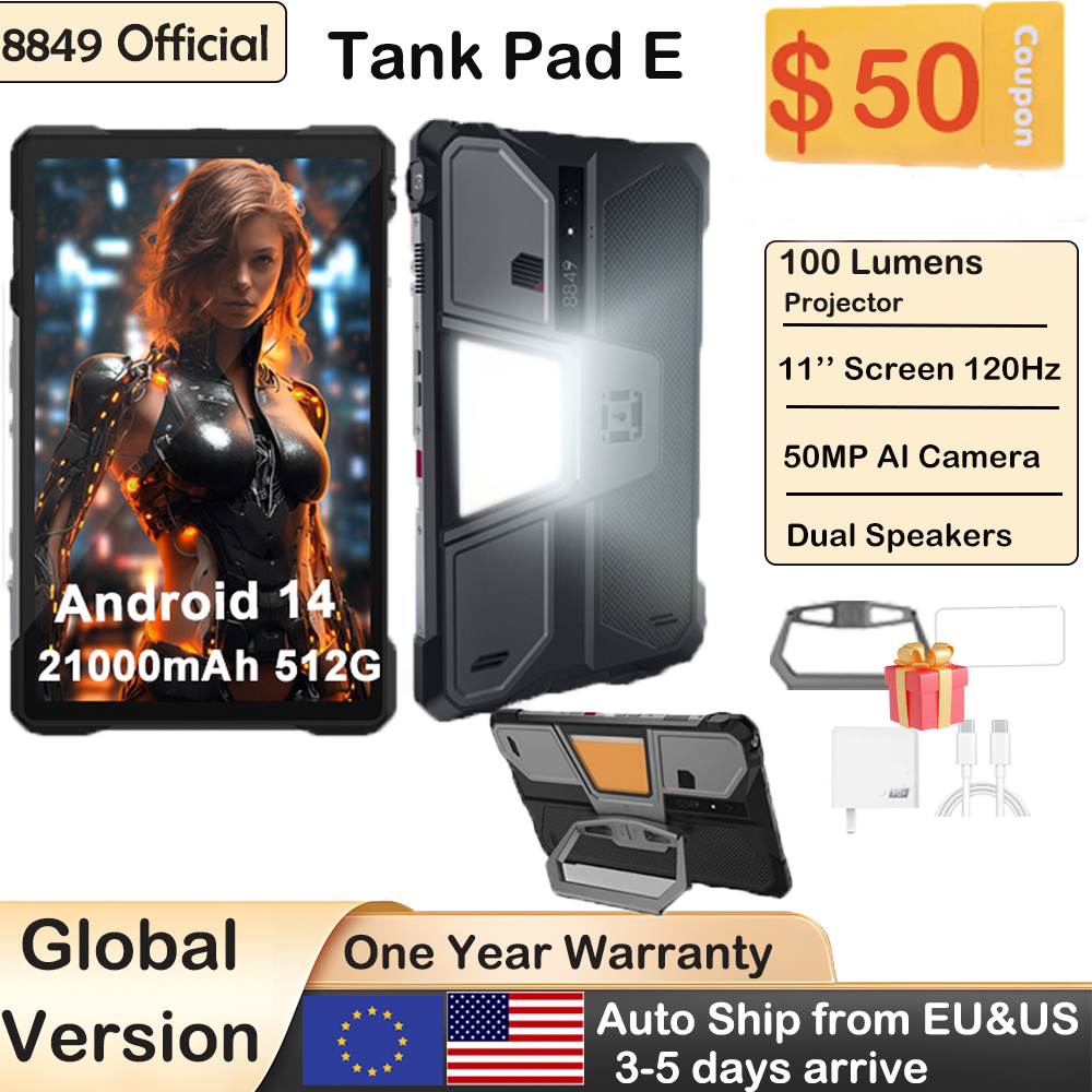 8849 TANK PAD E Unihertz Projetor robusto Tablet Android 14 Smartphone 10,95 polegadas 120Hz 24GB 512G 21000mAh 50MP 66W Phone Tablet