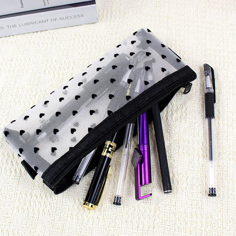 Estuche de lápices de malla transparente Estuche Escolar estuche de lápices niñas amor papelería Trousses escolares útiles escolares estuches de lápices