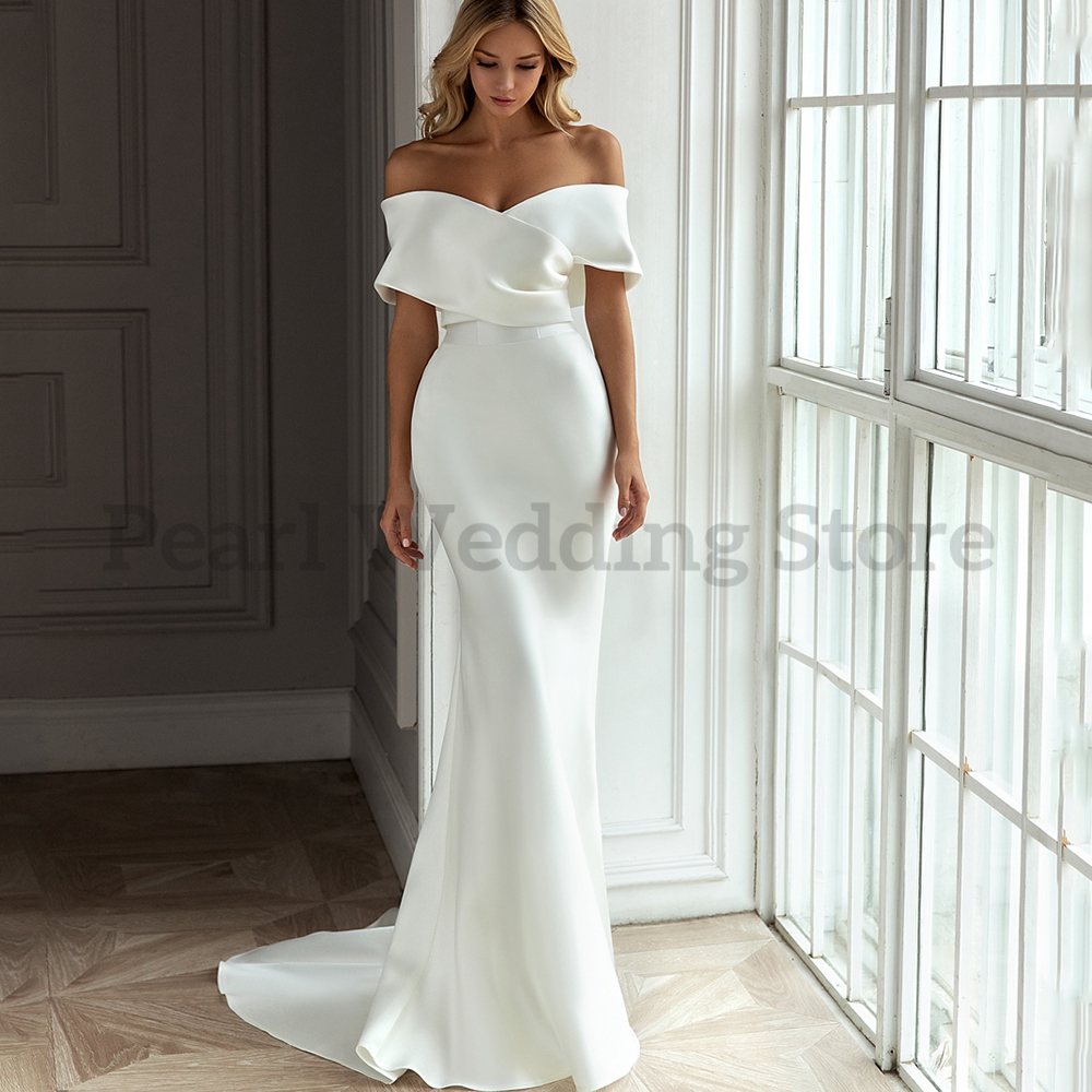 Robe De mariée blanche détachable, style sirène en Satin, épaules dénudées, sur mesure