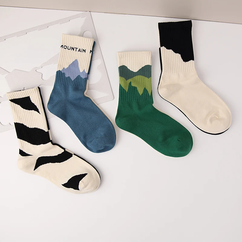 Calcetines de algodón con estampado asimétrico para hombre, calcetín transpirable, estilo Harajuku, Hip Hop, Skateboard, A/B, 1 par
