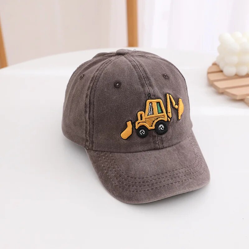 Gorras de béisbol con bordado de excavadora para niños, sombreros informales ajustables para exteriores lavados para primavera y verano, sombrero protector solar de viaje para niño y niña