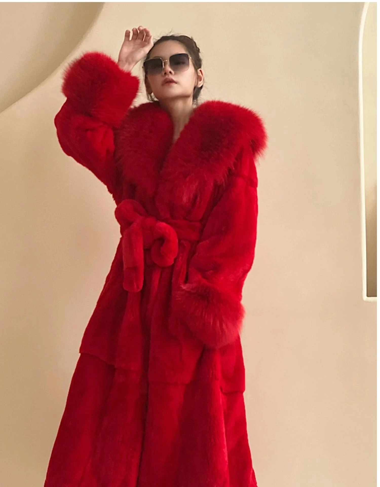 2024 Nerz Rot Pelzmantel Frauen Faux Pelz Lange Mäntel Winter Dicke Warme Weibliche Faux Pelz Jacken Lange Damen Parkas Übergroßen mantel