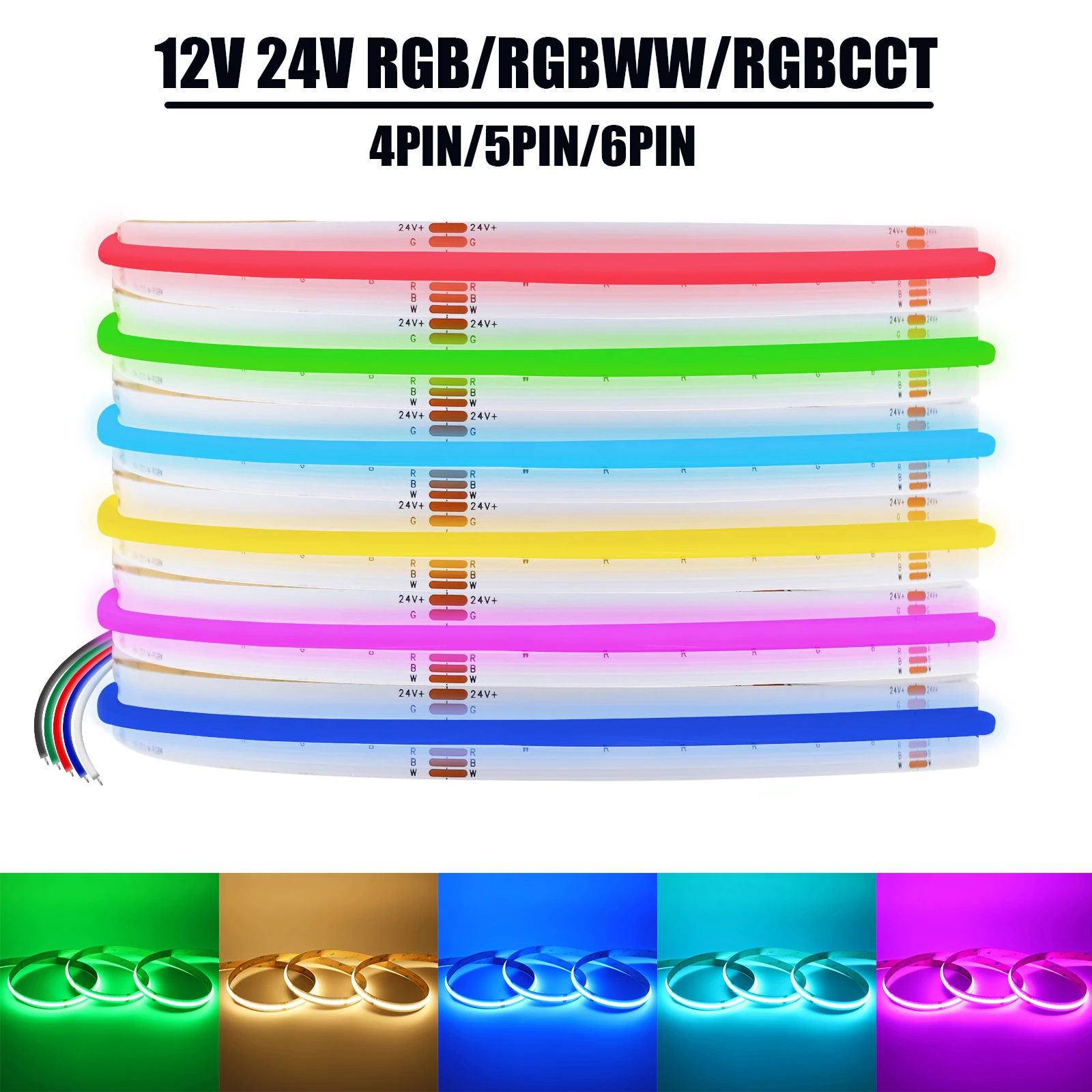 Tira de luces LED COB DC 12V 24V 840 784LEDs/M RGB RGBW RGBWW RGBCCT alto brillo sin puntos decoración del hogar cinta Led diodo cinta Flexible cuerda