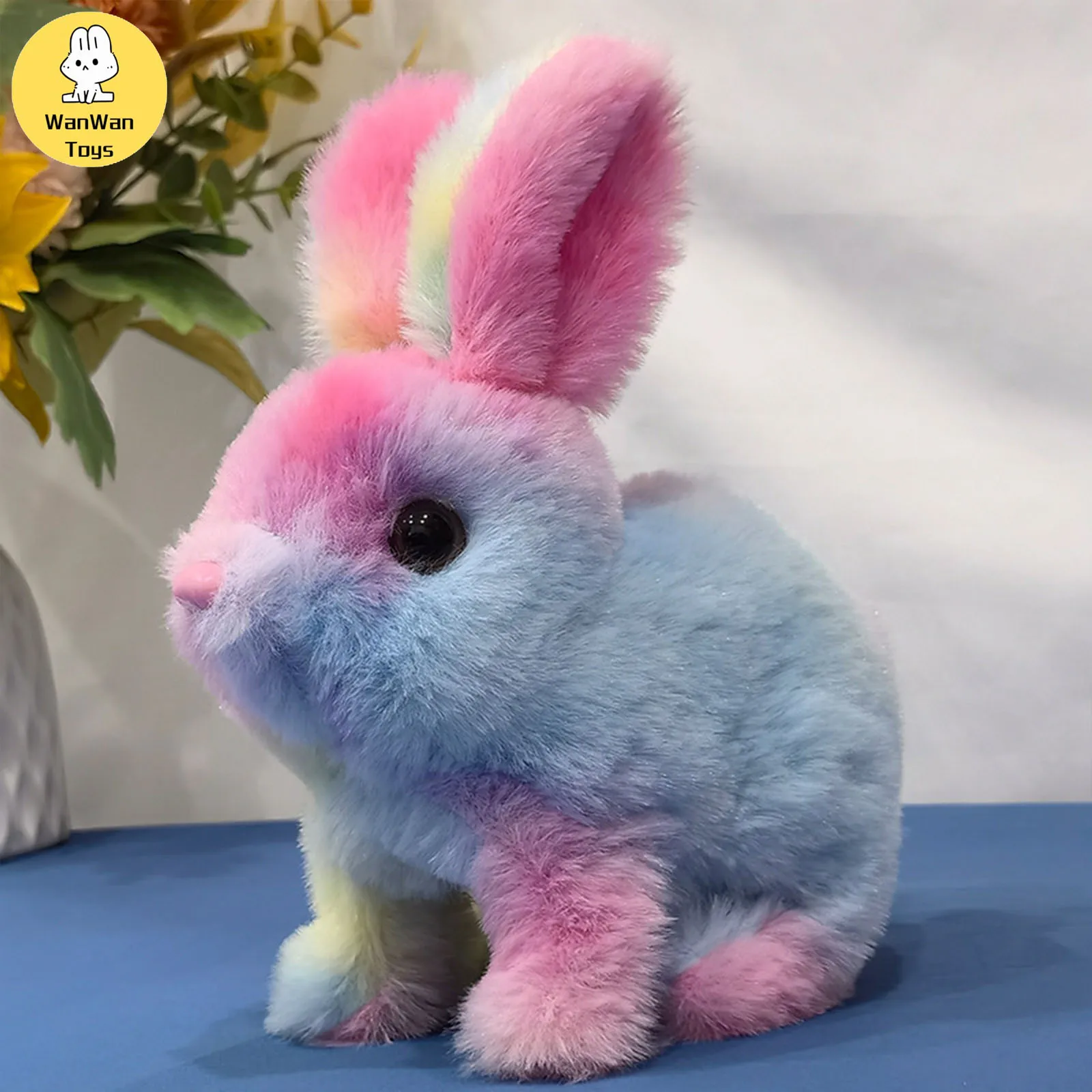 จําลองขนนุ่มสี Starry Sky สีไฟฟ้ากระต่ายน่ารักเด็ก Plush Interactive สัตว์ตุ๊กตาแบตเตอรี่รุ่น 3 +