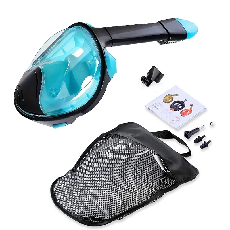 Maska do snorkelingu Full Face Dry Top 180 Degree Panoramic View Snorkeling Mask Anti-Fog Anti-Leak z mocowaniem do kamery sportowej Gopro