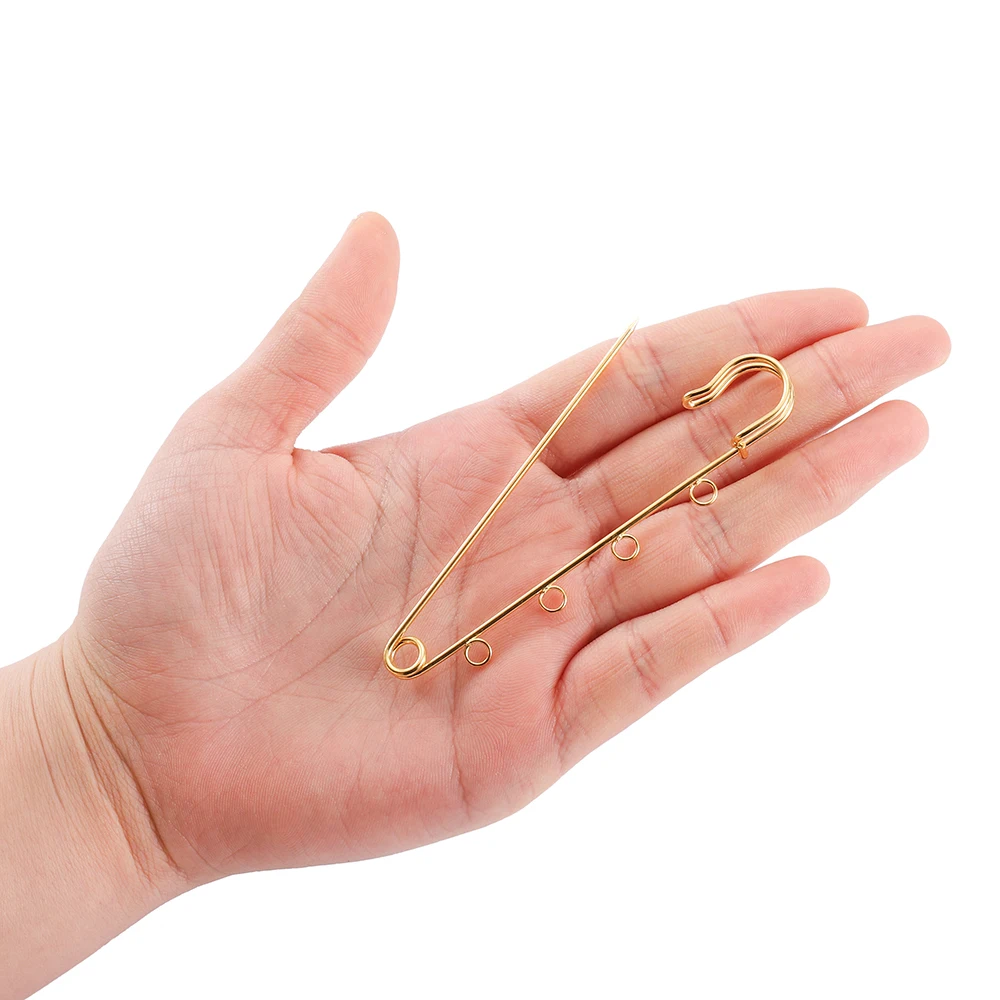 10 pçs/lote Alfinetes de Segurança Broche Base Em Branco Broche Pinos 50/80/90mm Pinos 3/5 Anéis Pin de Jóias para Fazer Jóias Suprimentos Acessórios