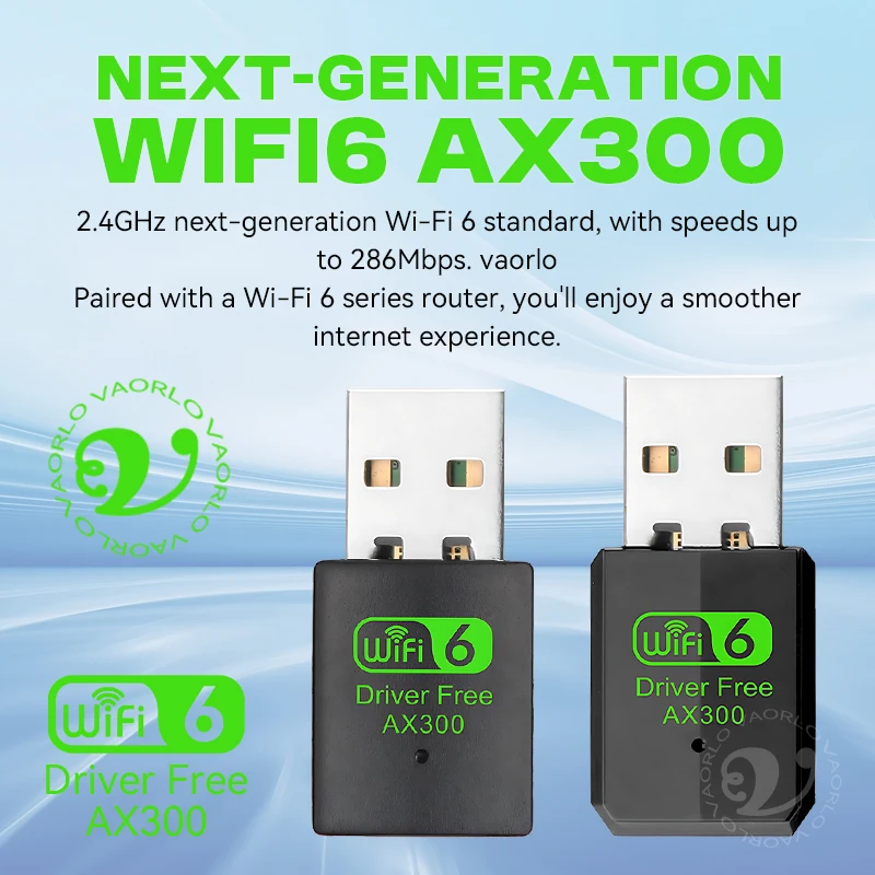 WIFI 6 802.11AX USB WiFi Wireless Adapter AX300 Network Card 2.4G Wi-Fi Mini Dongle Receiver For PC/Laptop Win7/10/11 Drive Free