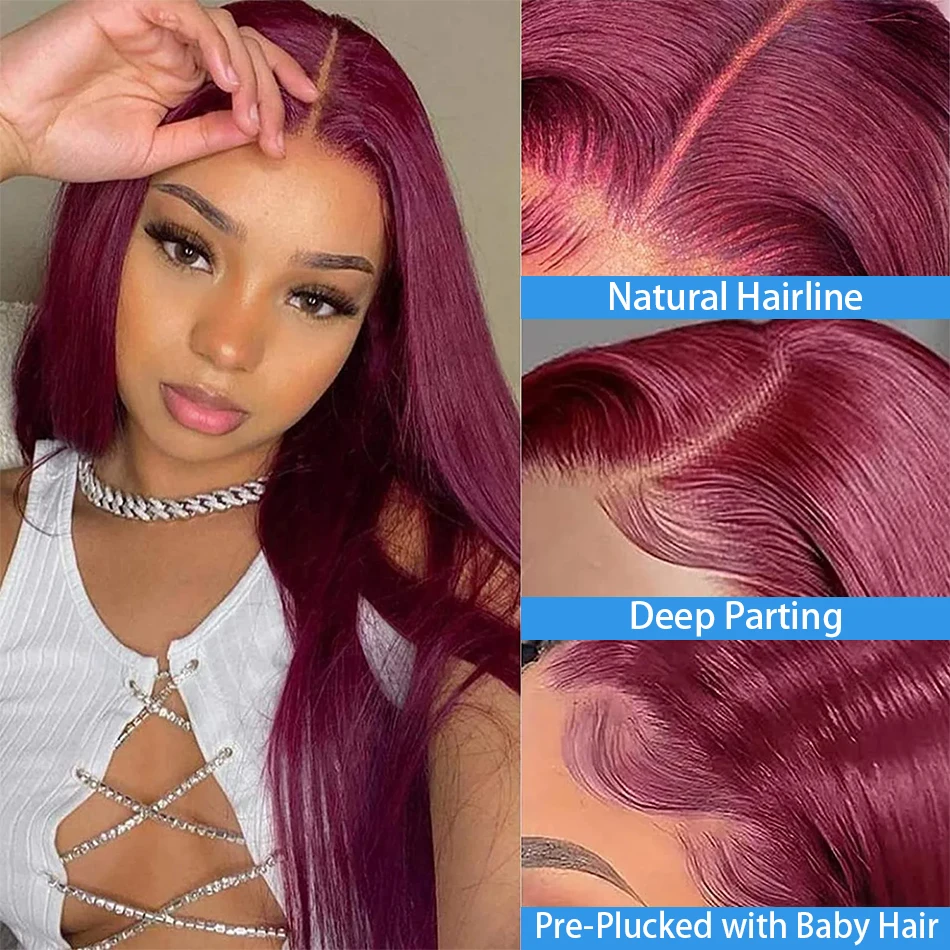 Parrucche frontali in pizzo bordeaux 13x6 HD Capelli umani 30 40 42 pollici 99j Parrucche per capelli umani anteriori in pizzo trasparente 13x4 di colore rosso