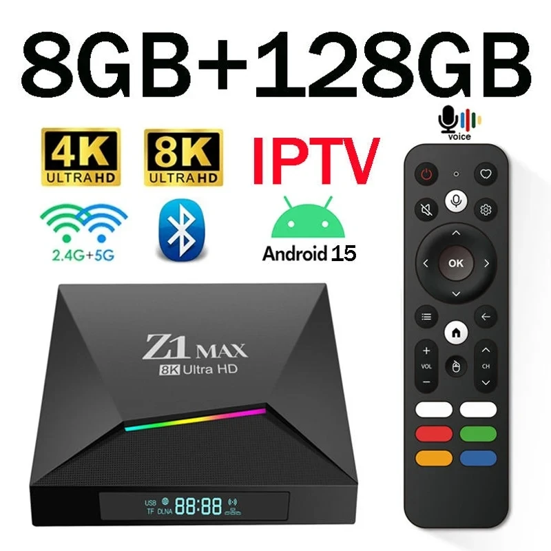 Z1 Max TV Box Android 15 iptv Allwinner H618 Quad Core 4G 5G WiFi Dual HD 8K 4K reproductor multimedia BT 5,0 compatible con caja de TV remota por voz