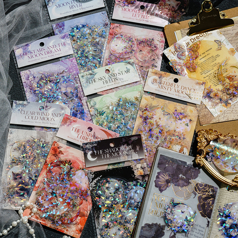 8 スタイル 20 ピース/パックヴィンテージムーン子猫ステッカーパック三次元レーザーゴールドハンドブック素材 DIY 装飾ステッカー