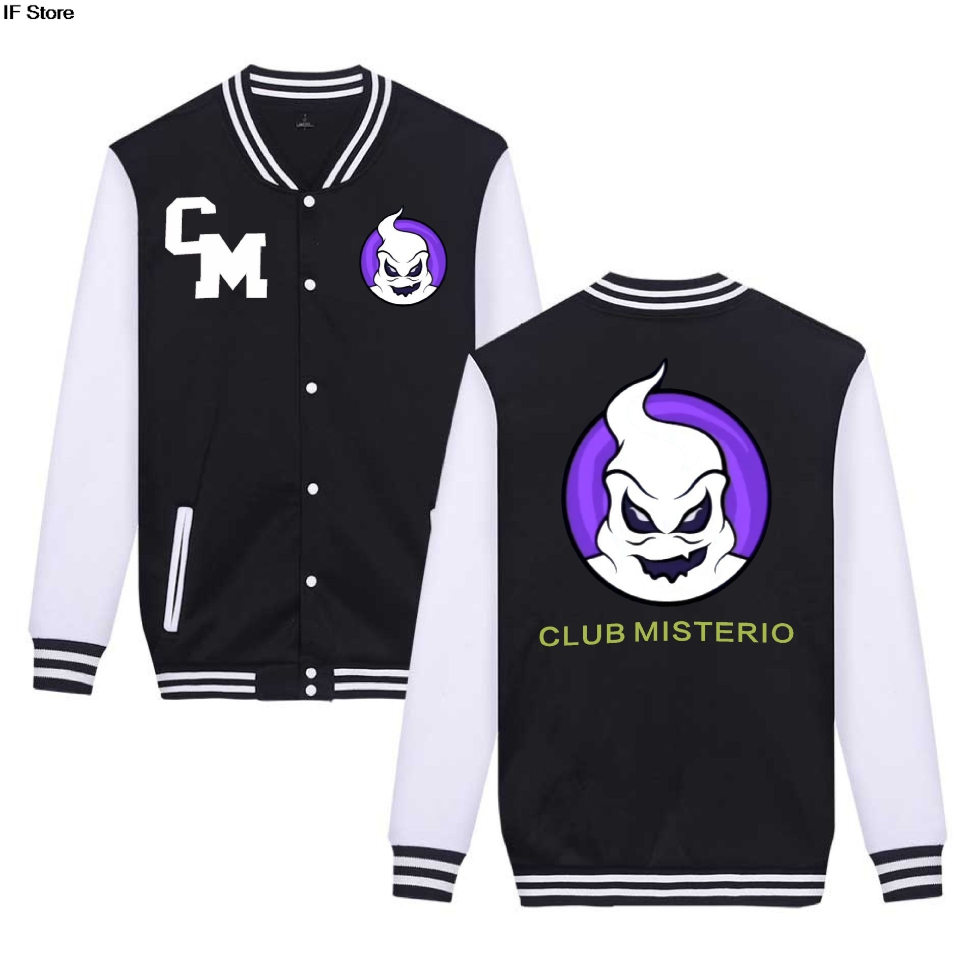 CLUB MISTERIO Veste de baseball pour hommes et femmes – Populaire édition de podcast espagnole Hip Hop Streetwear Printemps Tendance Hommes Femmes Vestes