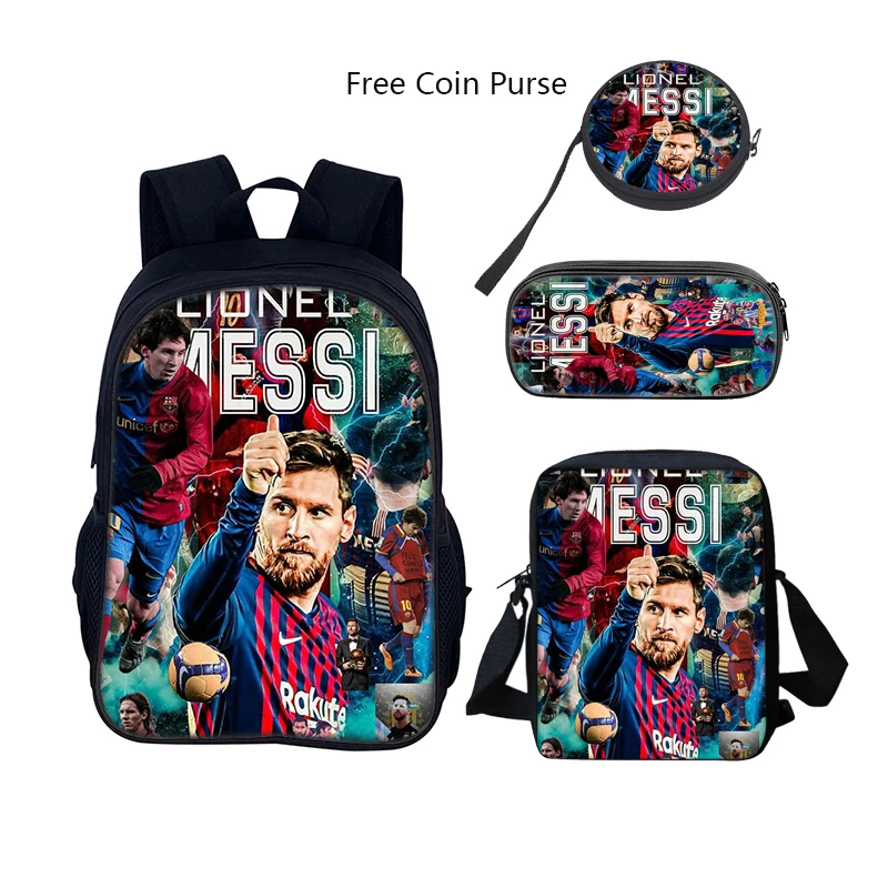 3 個セットサッカースター子供スクールバックパックランチバッグ鉛筆バッグスクールバッグ M-Messis 男の子女の子のための最高のギフト