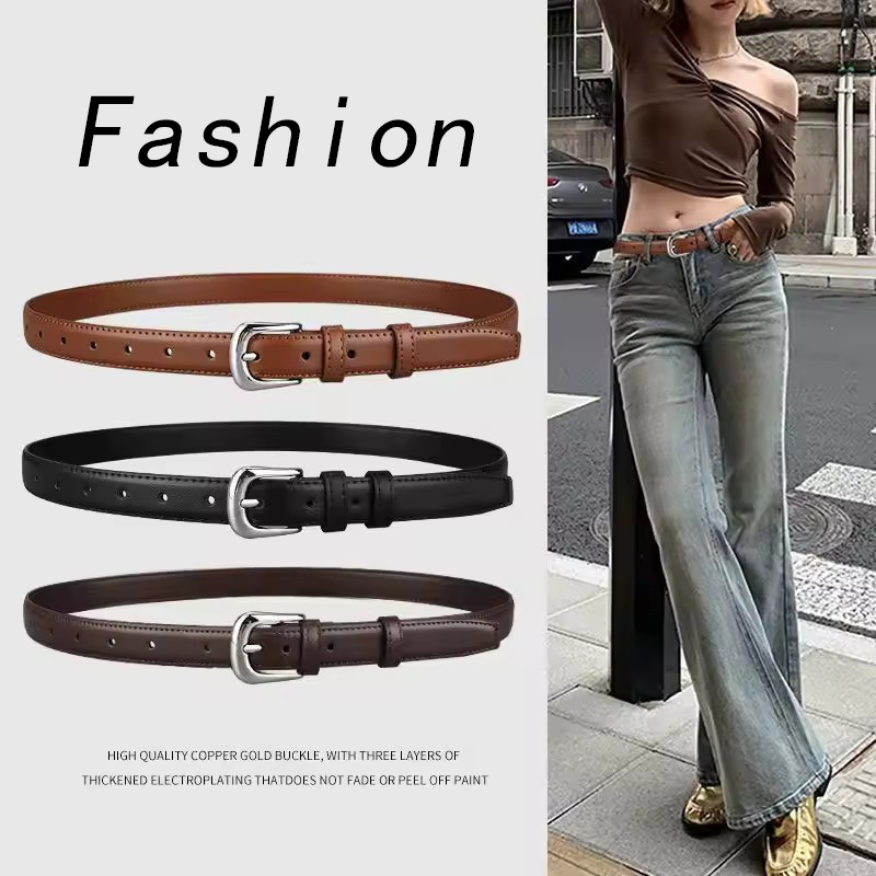 1 pçs cinto feminino moda pino fivela cinto fino genuíno luxo macio cinto feminino com calças de carga jeans cintos preto cinto de couro do plutônio