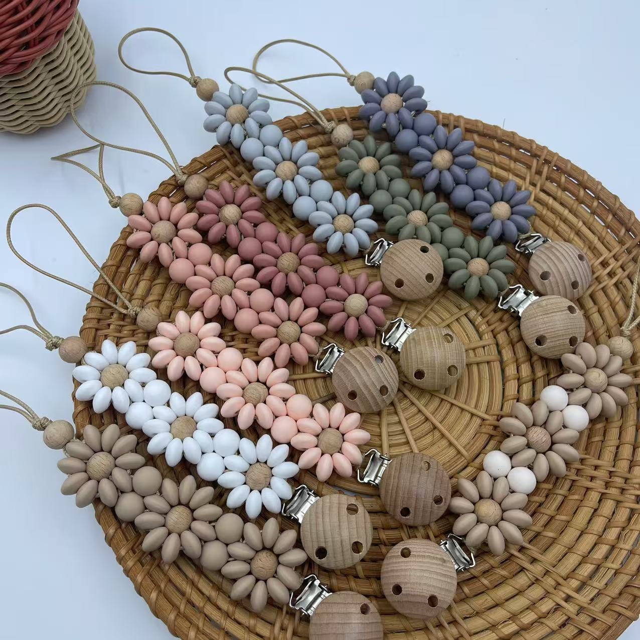 Baby Pacifier คลิปดอกไม้จุกนมหลอกคลิป Handmade ซิลิโคน Dummy จุกนมผู้ถือคลิปทารกแรกเกิด Esstional Teething ของเล่น