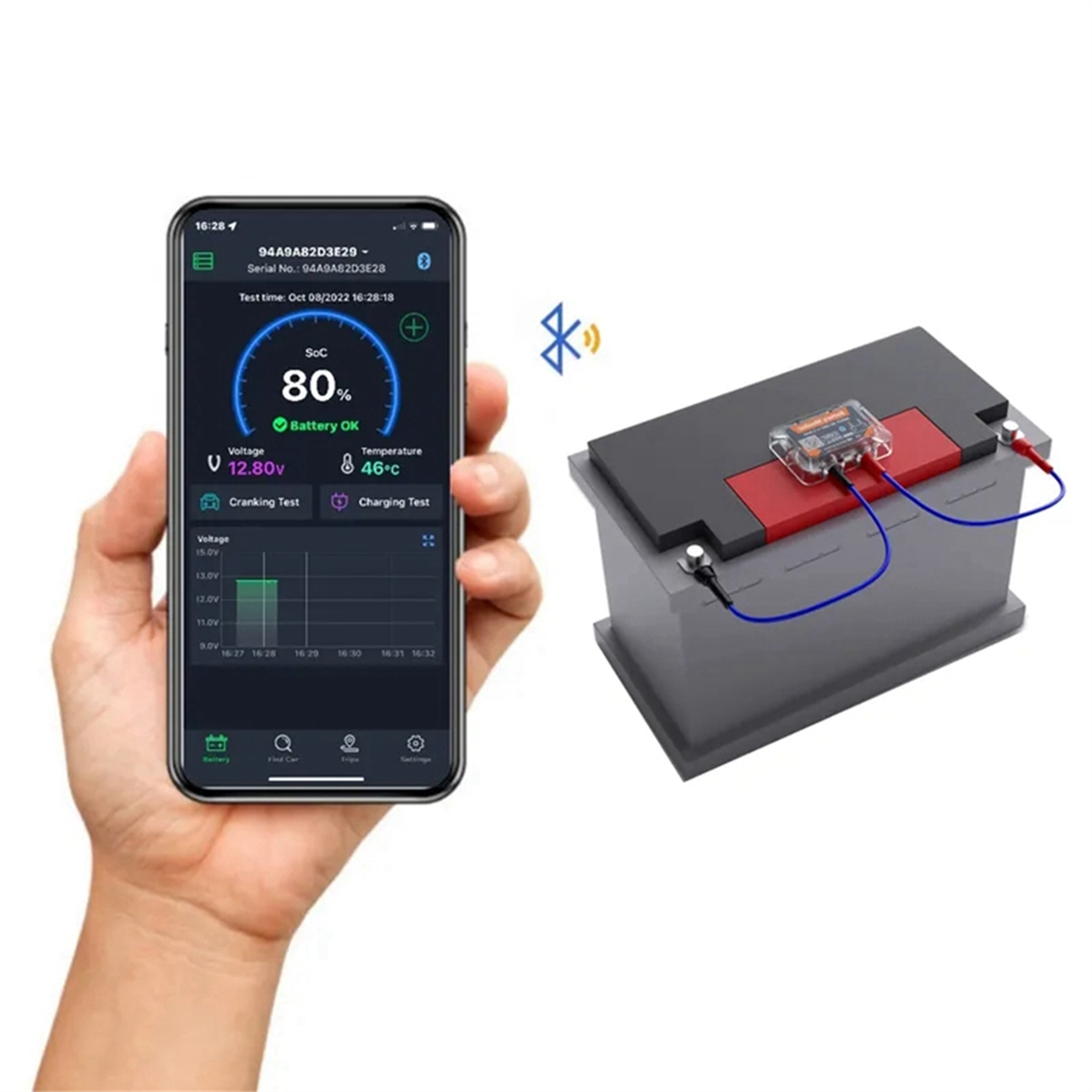 Monitor de batería inalámbrico Bluetooth de 12V BM6 con batería de coche, control de salud, aplicación de monitoreo, probador de batería