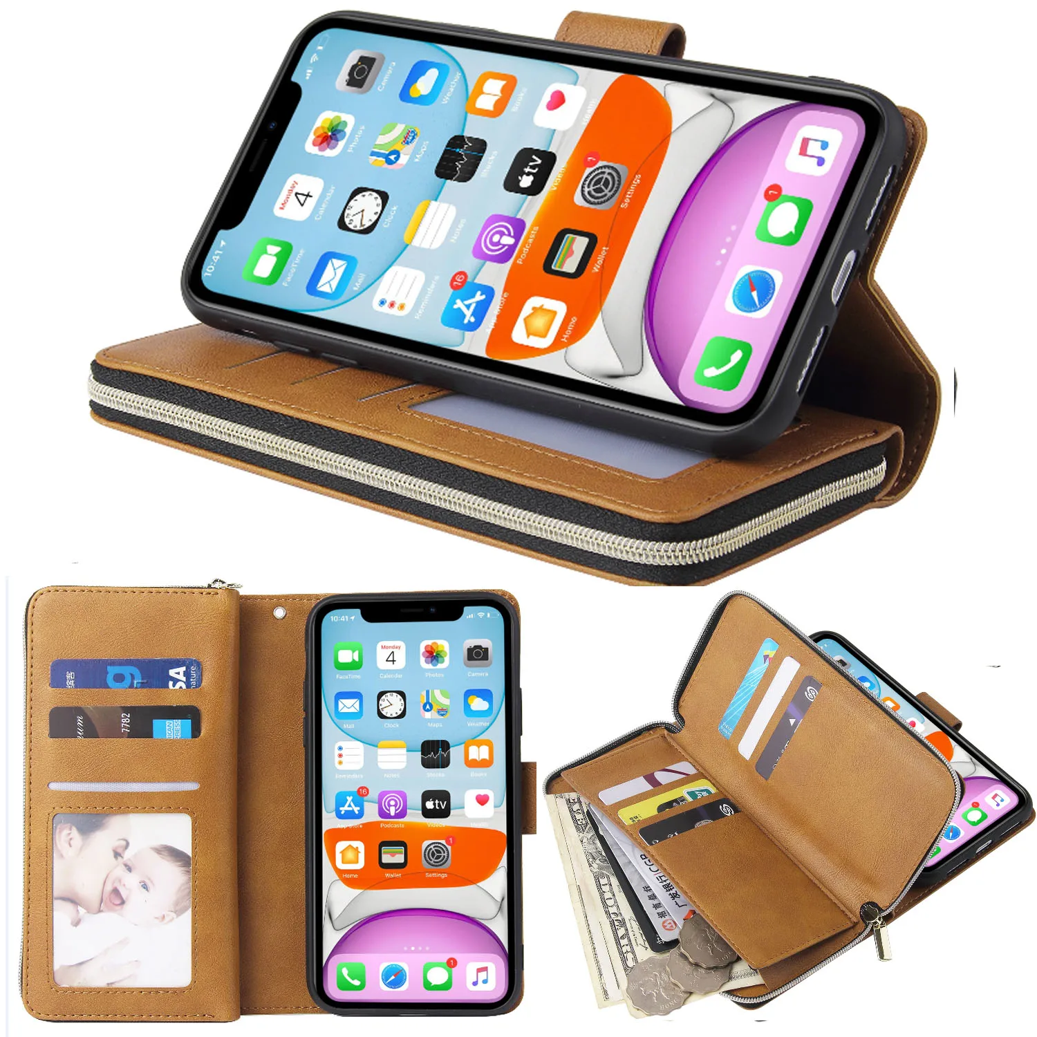 Untuk Blackview BV9100/BV9600/BV9600Pro/A60/A60 PRO/A80/A80S/A80 PRO/A70/A90/A100 Casing Pelindung Dompet Kulit Ritsleting Ultra Tipis