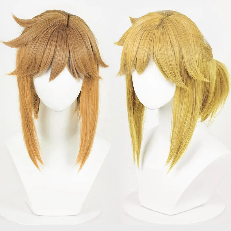 Link คอสเพลย์สีบลอนด์วิกผมสีน้ําตาล Tears of the Kingdom วิกผมสังเคราะห์ทนความร้อนสําหรับปาร์ตี้ฮาโลวีน Elf Ears ต่างหู