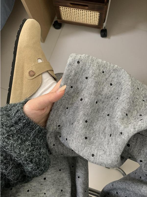 Gray Polka Dot Thickened Fleece High Waist Straight Leg Drapey Casual Sport Wide Leg Pants Women's Autumn Winter New Sle