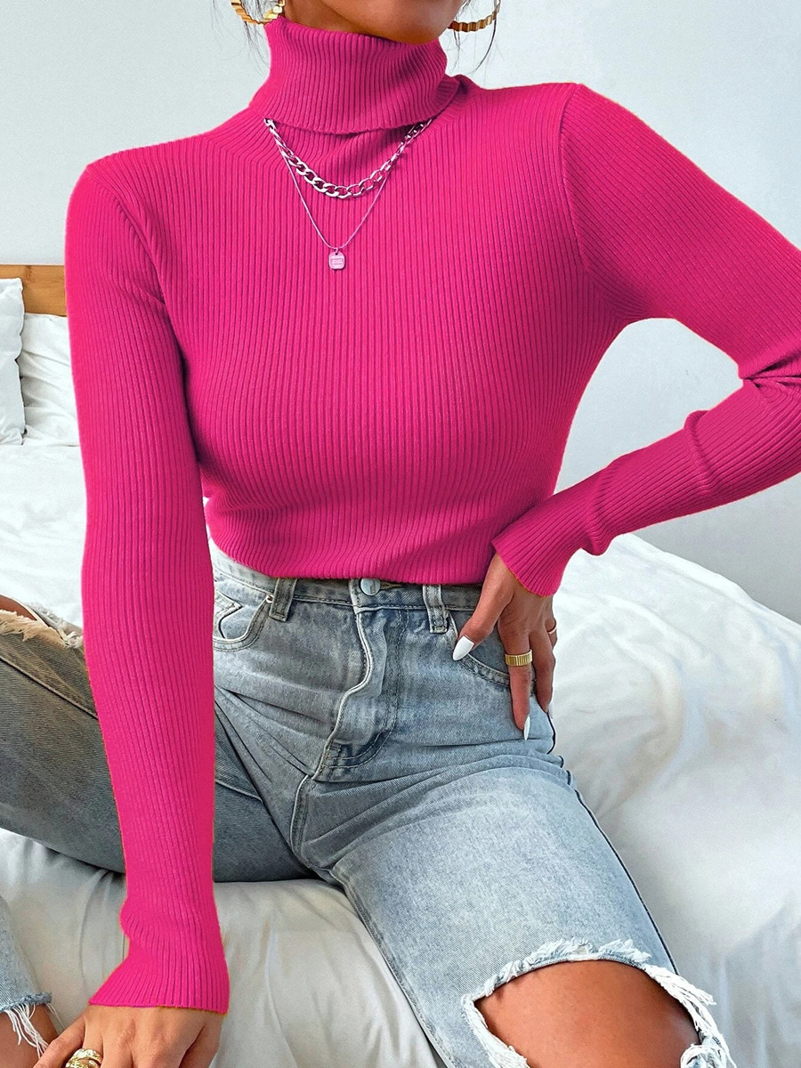 2025 Autunno Inverno Donna Maglia Dolcevita solido Pull Maglione Casual Rib Jumper Top Donna Casa Pullover Y2K Abbigliamento