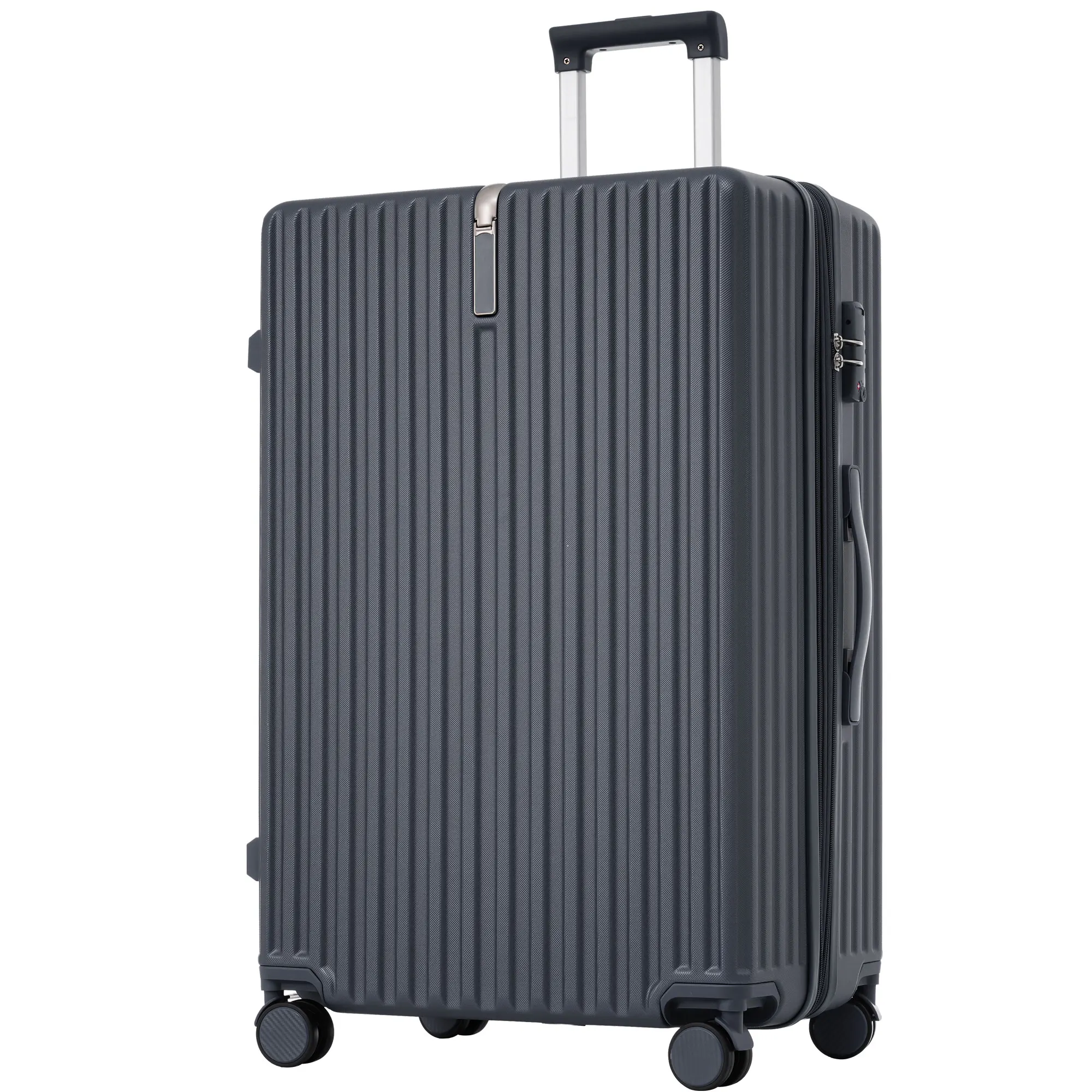 Hartschalen-Koffer, Rollkoffer, Reisekoffer, Handgepäck 4 Rollen, ABS-Material, TSA Zollschloss, 65*43*28, grau