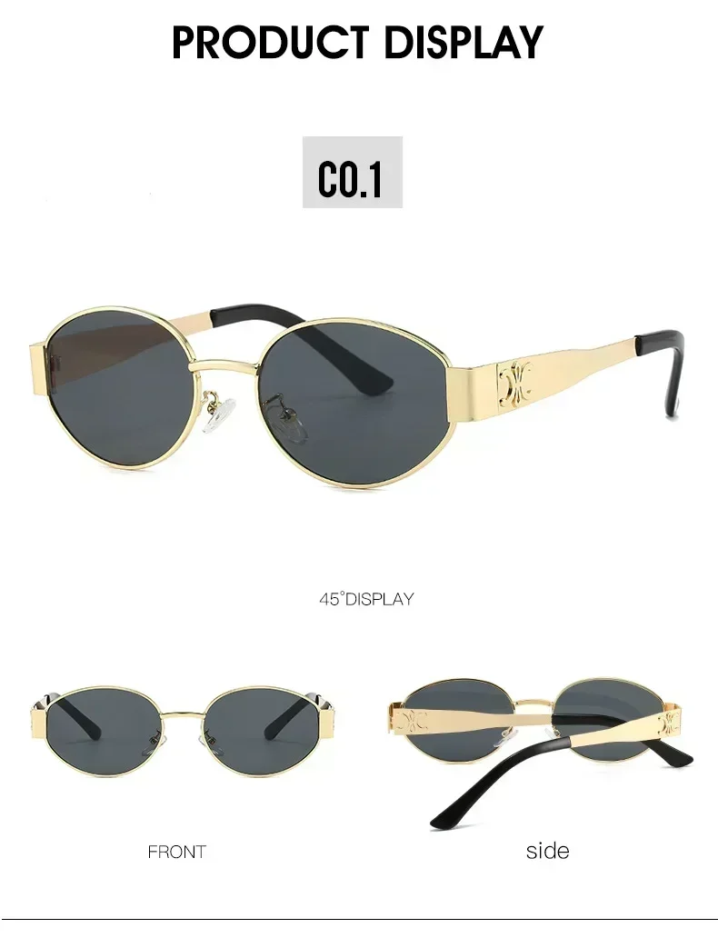 Gafas de sol de marca de Metal de lujo para hombres y mujeres, gafas de sol de moda de diseñador Unisex, gafas ovaladas Unisex con estilo, gafas UV400