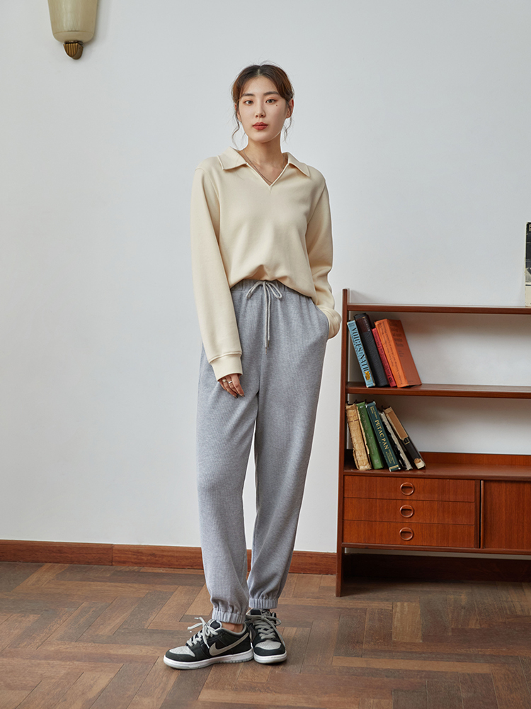 DUSHU, sudaderas para mujer, jersey para mujer, Tops negros con cuello en V, Top holgado de manga larga, sudadera de algodón Beige gruesa y cálida que combina con todo