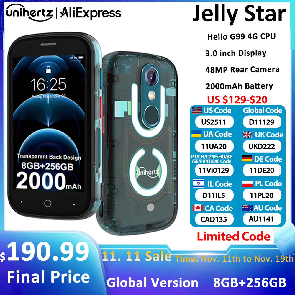 Unihertz Jelly Star Mini Smartphone Android 13 8GB 256GB luz Led desbloqueado transparente Backkshell teléfonos móviles 48MP teléfono de 3 pulgadas